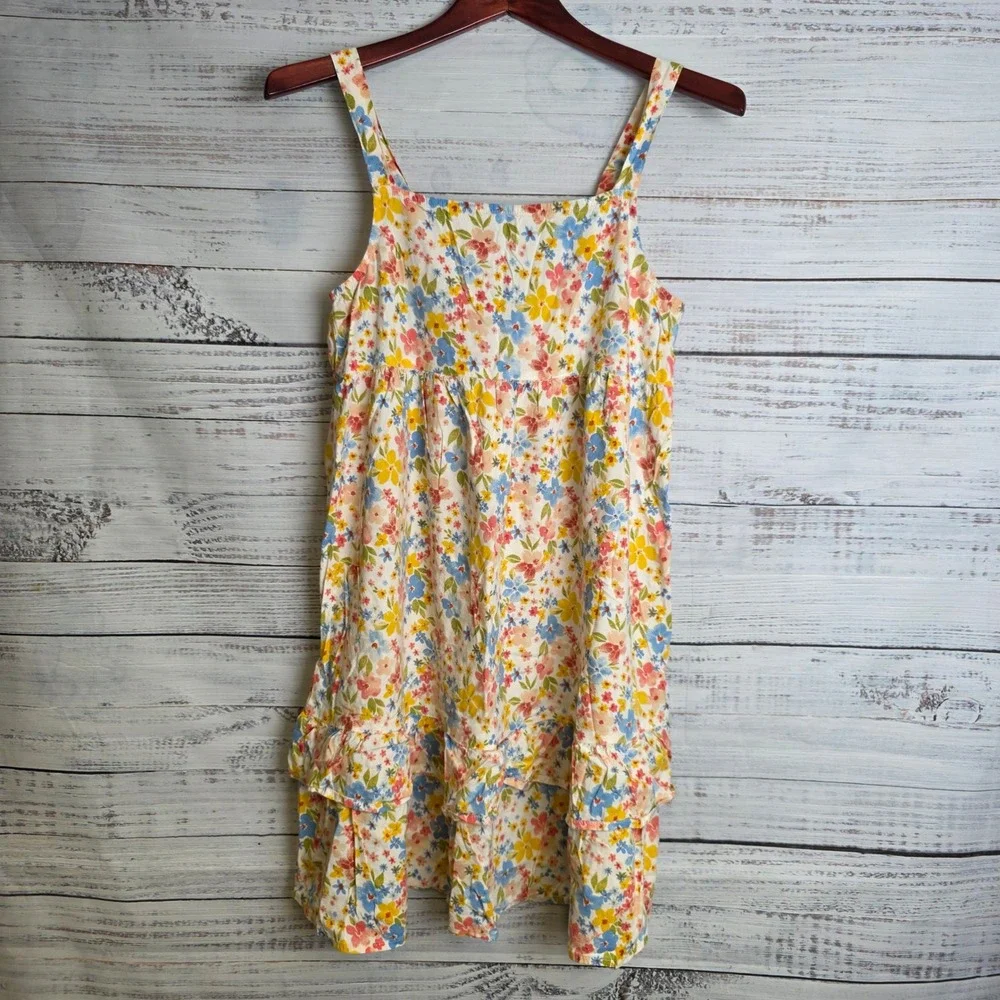Old Navy Girls XXL 18 Cream Floral Sleeveless Ruffle Tiered Midi Dress 878388-01